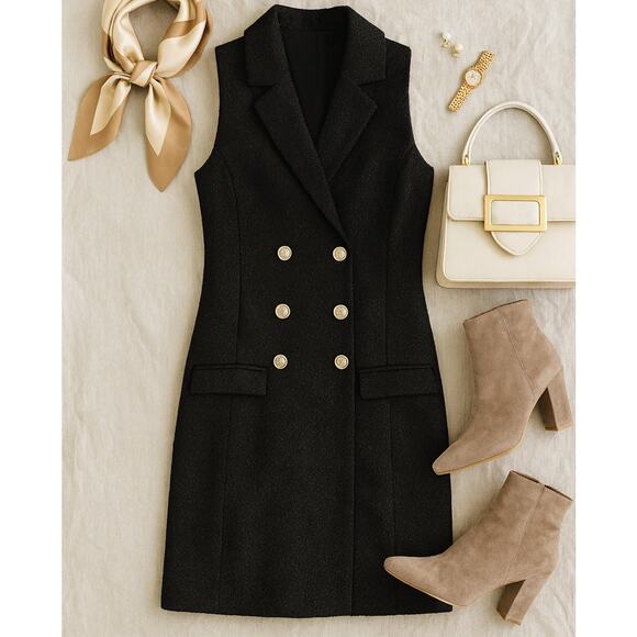Jason Wu Black Boucle Tweed Sleeveless Double-Breasted Blazer Dress | Size S - Picture 1 of 11